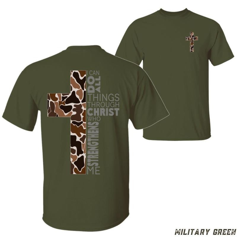 Camouflage Cross Inspirational Scripture Bold Cross Christian Faithful Motivational T-Shirts