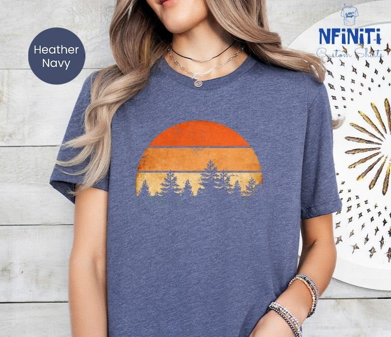 Camping Shirt Forest Themed Shirt Tree Shirt Adventure Is Calling Sunset Themed Shirt Wildlife Wilderness Pine Tree T-Shirts