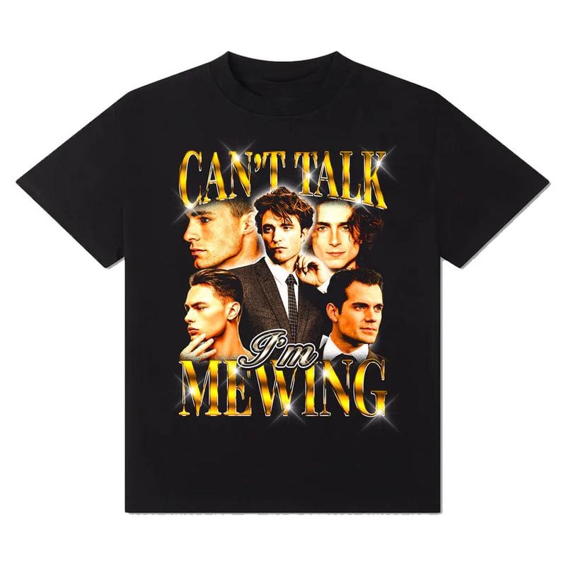 Can'T Talk I'M Mewing ! Cotton Casual Crew Neck Slim Fitting Plain Floral Striped Black Menswear Soft 3000 BC Clothes T-Shirts