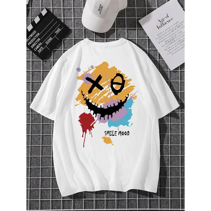 Casual Round Neck Short Sleeve Smiling Print Summer Menswear T-Shirts