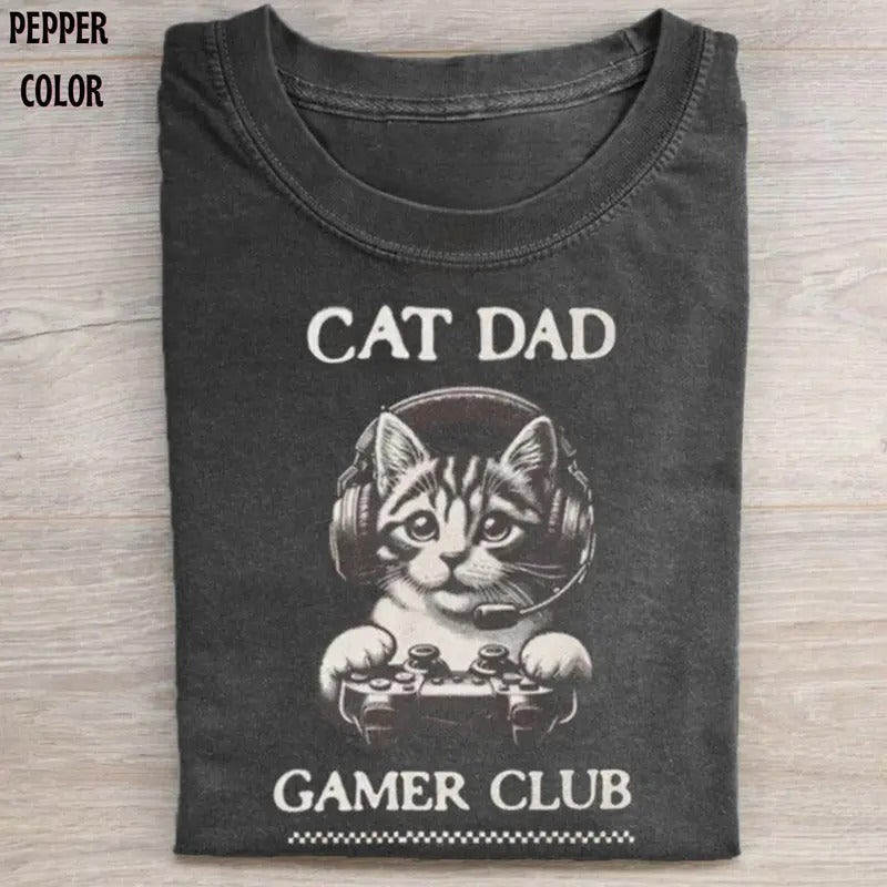 Cat Dad Gamer Club Funny Cat Lover Daddy Humorous T-Shirts