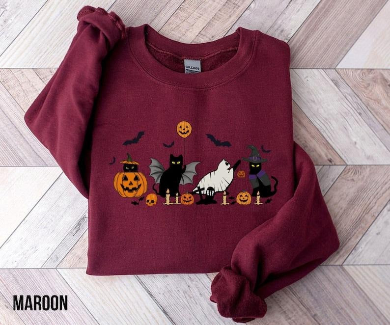 Cat Halloween Ghost Cat Shirt Halloween Halloween Cat Shirt Cat Lover Shirt Black Cat Shirt Spooky Season T-Shirts