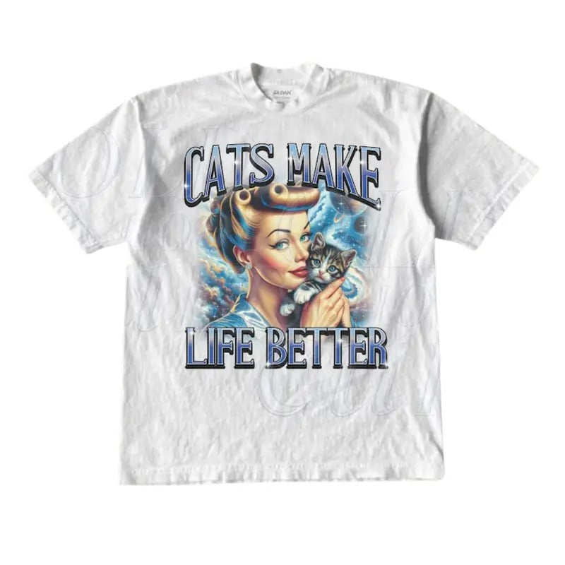 Cats Make Life Better Retro Vintage 1940 Pop Cat Vintage Kitten Lovers Shirt Nostalgia Cat Bootleg Shirts T-Shirts