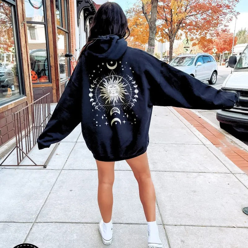 Celestial Boho Sun & Moon Phase Back Print Whimsigoth Spiritual T-Shirts