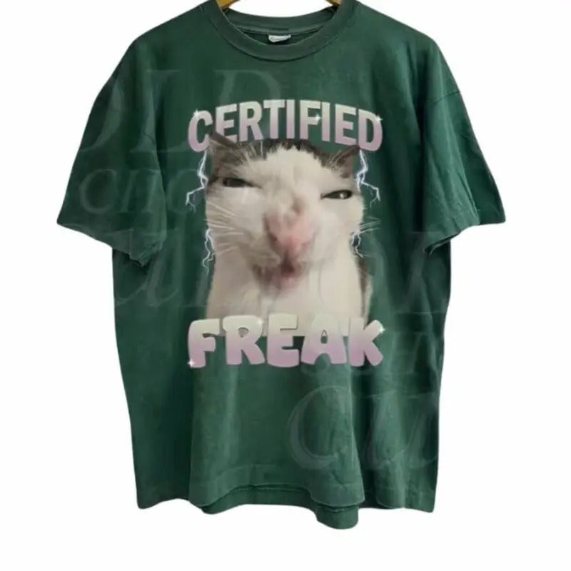 Certified Freak Cat Meme Comfort Colors Shirt Vintage Funny Cat Expression Cute Kitty Meme Retro Top T-Shirts
