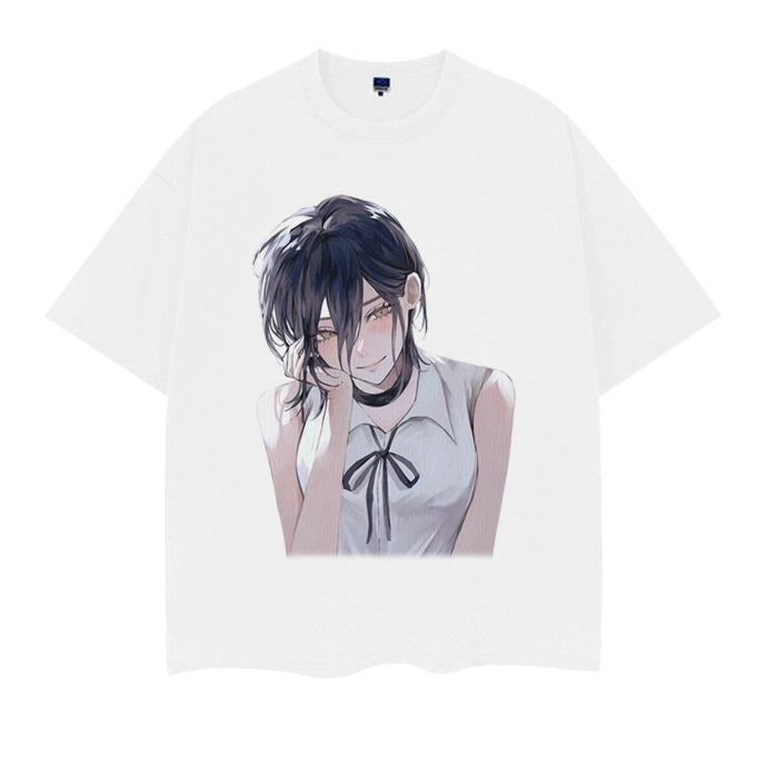 Chainsaw Man "Gentle Reze" Vintage Anime 100% Cotton Original Top White Casual T-Shirts