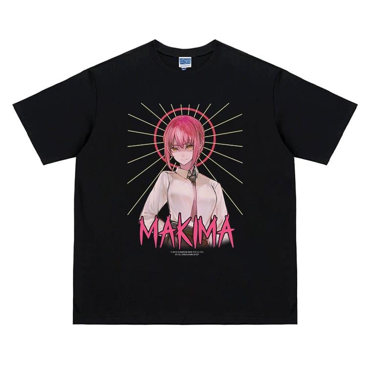 Chainsaw Man "Makima Control Devil" Heavyweight Vintage 100% Cotton Anime Menswear Top Streetwear Casual Tropical Black Baggy Loose T-Shirts