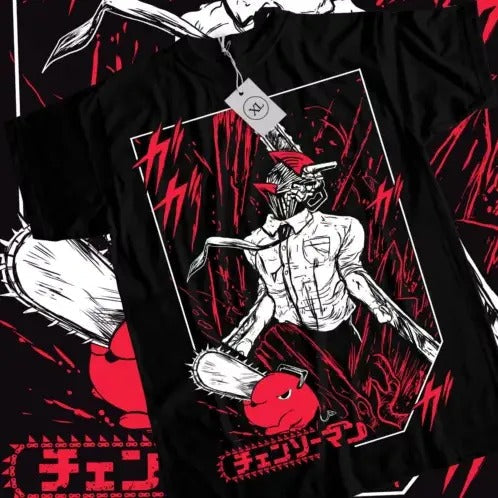 Chainsaw Man Chainsaw Man Anime CSM Denji Power Black Shirt All Size T-Shirts