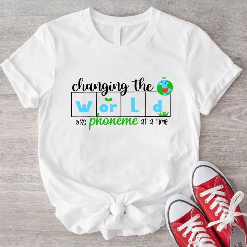 Changing World One Phoneme Time Shirt Dyslexia Teacher Teach Read Literacy Coach Short Sleeve T-Shirts