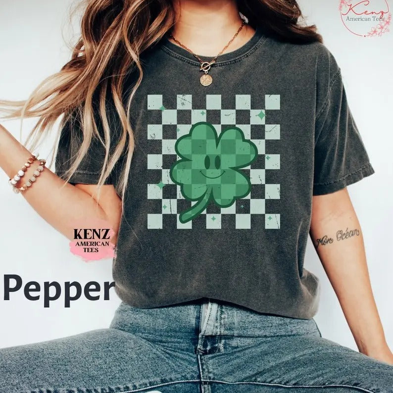 Checker Smiley St Patricks Shirt St Patricks Day Shirt Shamrock Smiley Shirt Retro St Patricks Shirt St Pattys Bestseller T-Shirts