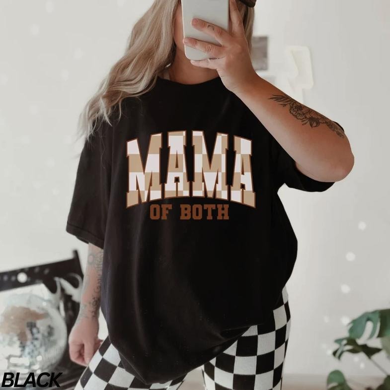 Checkered Mama Both Boho Mama Shirt Cute Mom Varsity Letter Mama Shirt New Mom Mom Both T-Shirts
