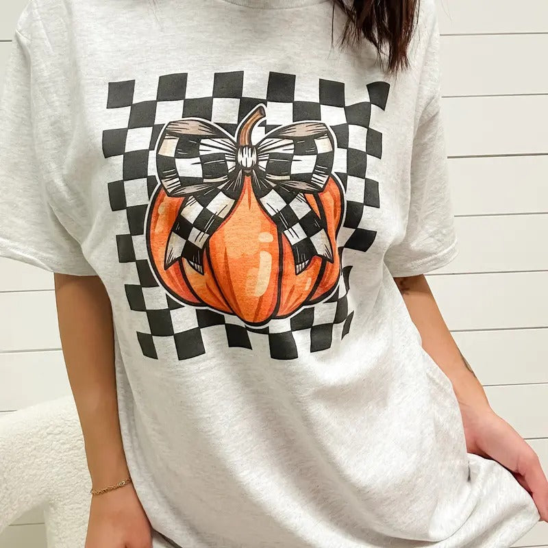 Checkered Pumpkin Top T-Shirts