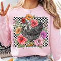 Checkered WildFlower Chicken Chicken Lover Cute Country Floral Hen Farm Animal T-Shirts