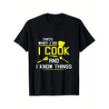 [Chef Geek Cotton ] Chef Geek 1pc Cotton Casual Crew Neck Striped Applique Sports & Outdoor Top Regular Fit "I Cook I Know Things" Print Made USA T-Shirts