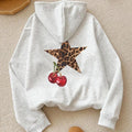 Cherry & Star Print Casual Hooded Daily Outdoor Fall & Winter T-Shirts