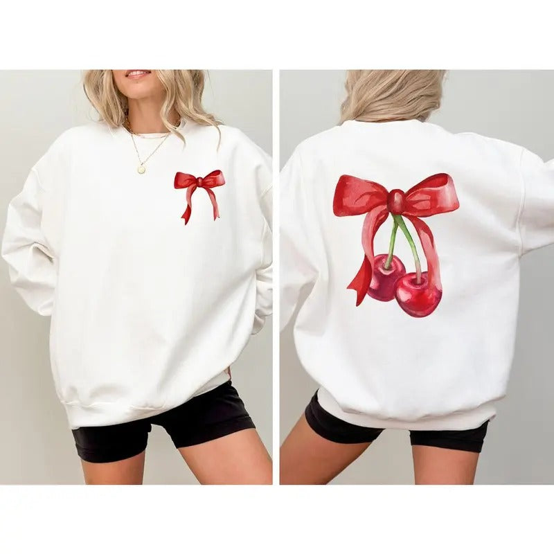 Cherry Bow Bow Ribbon Trend Valentine Coquette T-Shirts