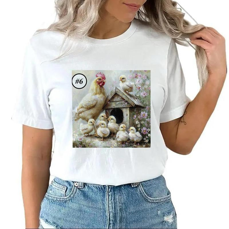 Chicken Farmhouse Hen Graphics Floral Hen All #Rt 1 Cotton Top T-Shirts