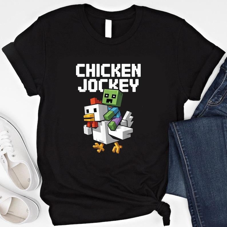 Chicken Jockey Shirt Funny Farm Animal Gamers & Animal Lovers Gamer Cartoon Chicken Lovers Casual T-Shirts