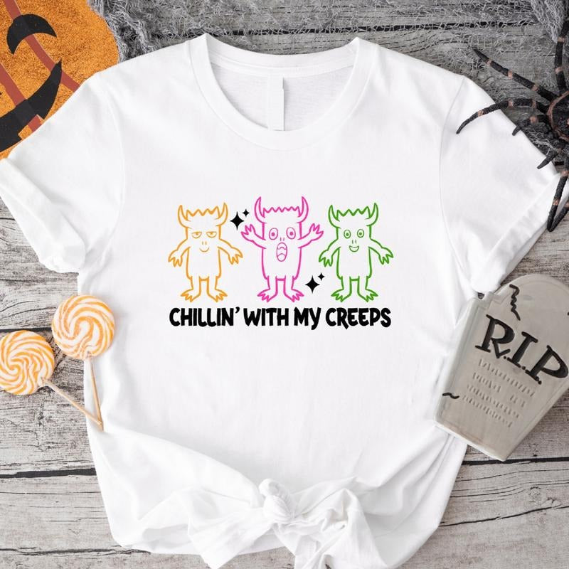 Chillin' My Creeps Halloween Shirt Funny Boo Spooky Season T-Shirts