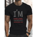 Chilling Working Print Round Crew Neck Short Sleeve Casual Casual Comfy Lightweight Top Summer Made USA T-Shirts