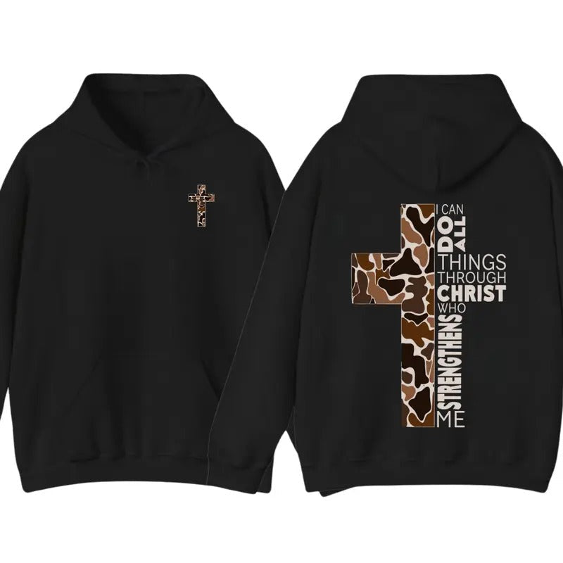 Christian Camo Cross Philippians 4:13 Verse Faithful Believers Outdoorsmen Cozy Everyday Comfort Spiritual Strength T-Shirts
