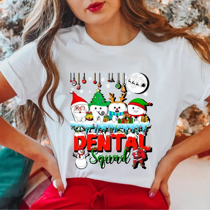 Dental Squad Santa Teeth Shirt Dentist Dental Assistant Party Shirt Xmas T-Shirts