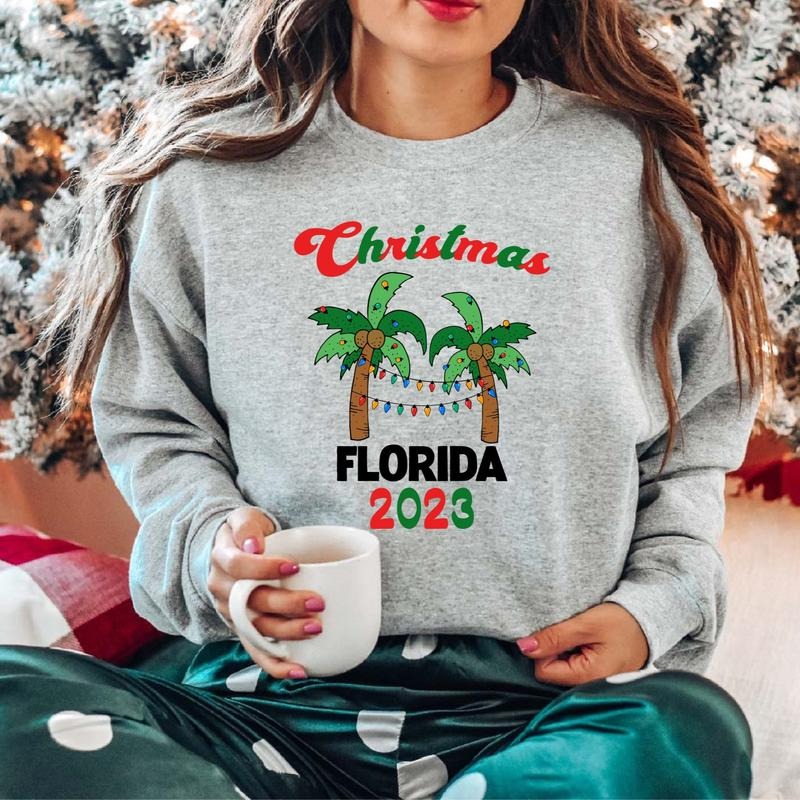 Florida 2023 Tropical Xmas Palm Tree Matching Family Vacation Trip Beach T-Shirts