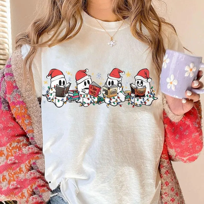 Ghost Reading Halloween Cute Ghost Shirt Acotar Book Shirt Cute Spooky Ghost Book Lover Book Shirt T-Shirts