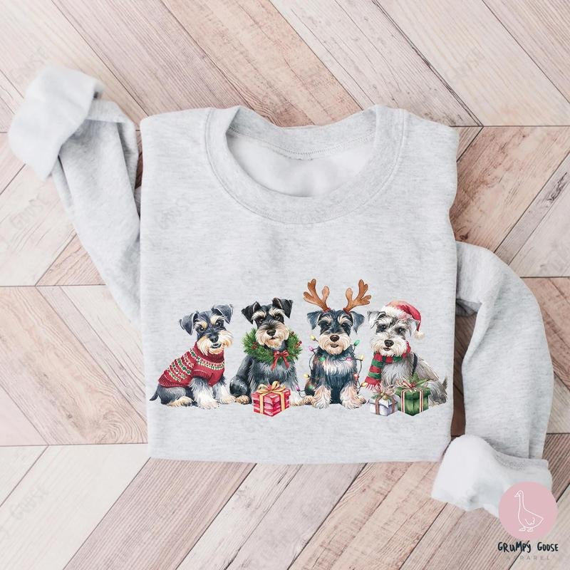 Miniature Schnauzer Dog Xmas Dog Owner Shirt Dog Mom Shirt Dog Lover Funny Shirt Cozy Winter T-Shirts