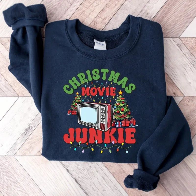 Movie Junkie Xmas 2024 Family Shirt Casual Cotton Fabric Womenswear Fit Bottom T-Shirts