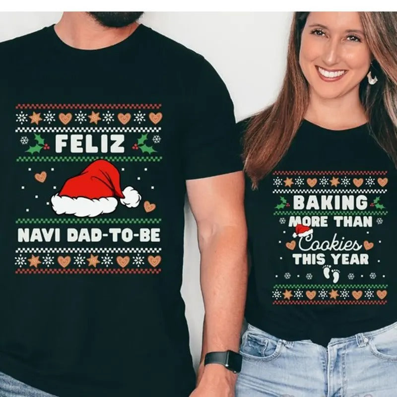 Pregnancy Announcement Shirts Feliz Navidad Shirt Baby Reveal Ideas Matching Couples Ugly T-Shirts