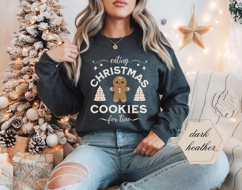 Pregnancy Announcement Mother Be Pregnant Shirt Expecting Eating Xmas Cookies Two T-Shirts