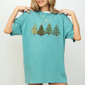 Tree Shirt Comfort Colors Cute Trees Merry Bright Green Trees Xmas Casual Womenswear Comfy Cotton Tops T-Shirts
