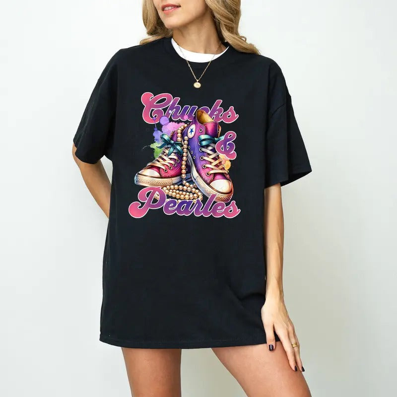 Chucks Pearls 2024 Shirt Elections Shirt Madam President 2024 President 2024 Shirt Power Shirts Chucks Pearls T-Shirts