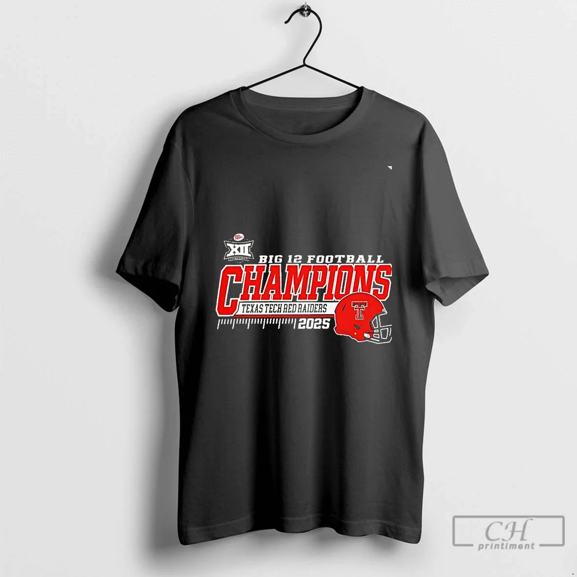 Classic 2025 Big 12 Football Champions Texas Tech Red Raiders Helmet Chriast T-Shirts