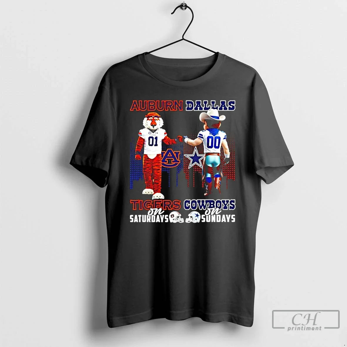 Classic Auburn Tigers Saturdays Vs Dallas Cowboys Sundays Mascot Skyline T-Shirts