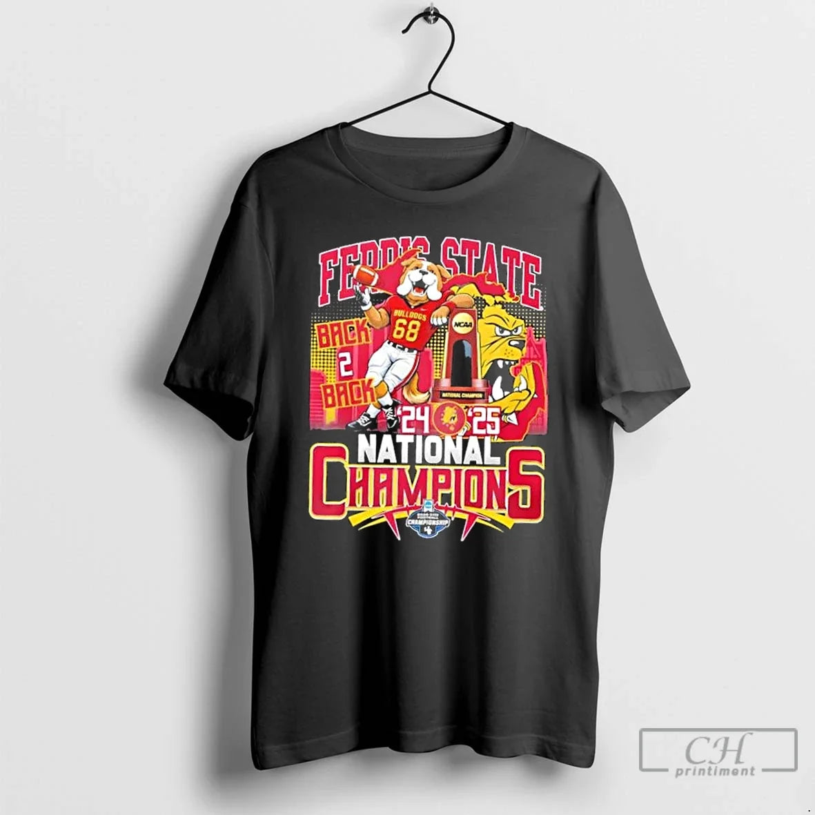 Classic Back 2 Back 2024 25 National Champions Ferris State Bulldogs Mascot Skyline T-Shirts