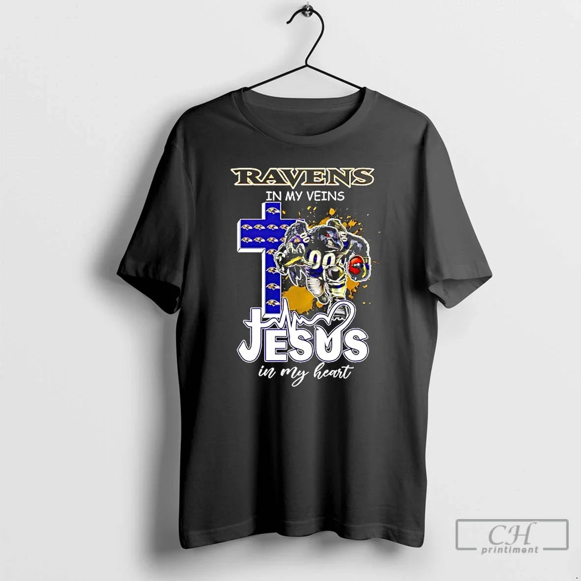 Classic Baltimore Ravens My Veins Jesus My Heart Features Football Player Logos T-Shirts