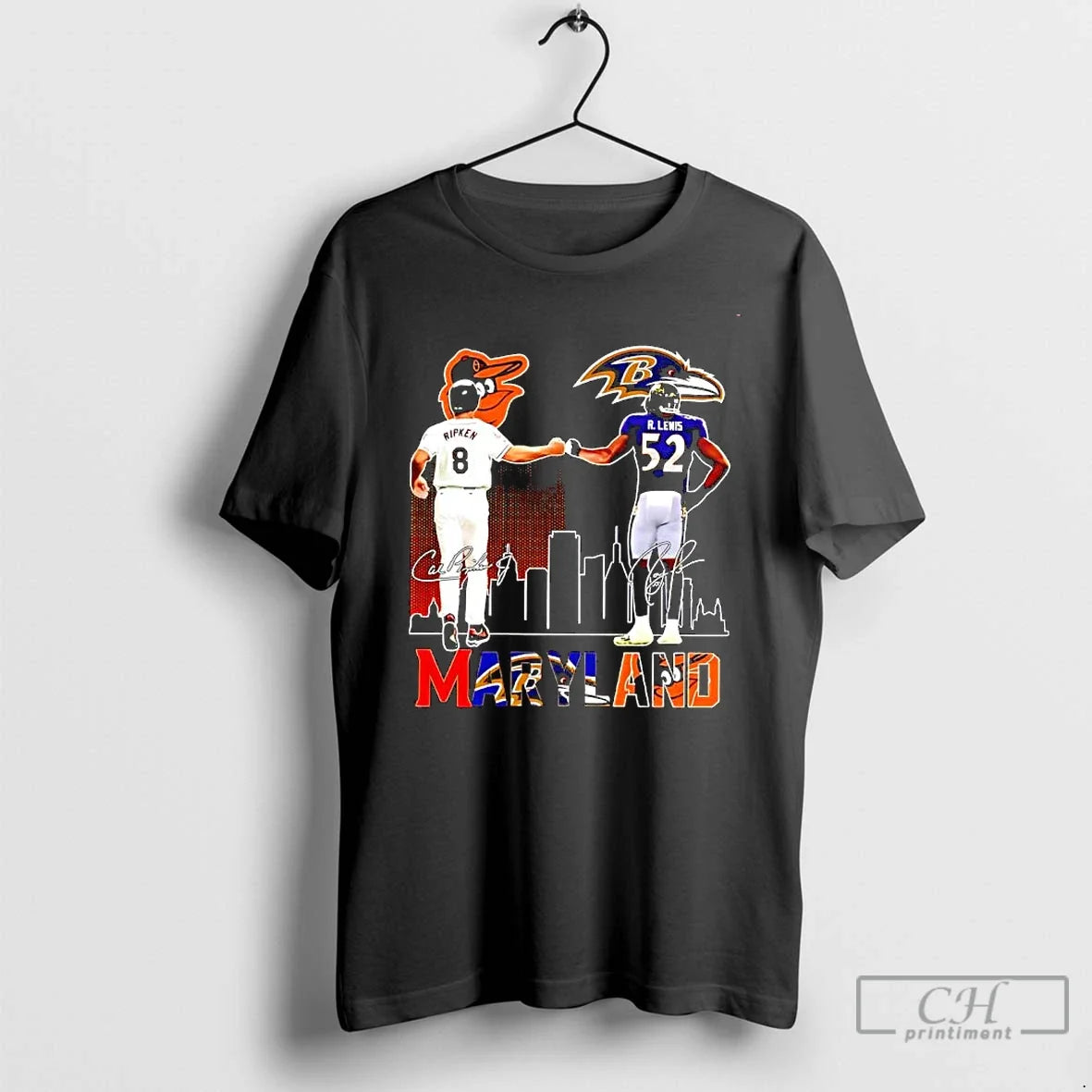 Classic Baltimore Ravens Orioles Legends Cal Ripken Jr Ray Lewis Signatures T-Shirts