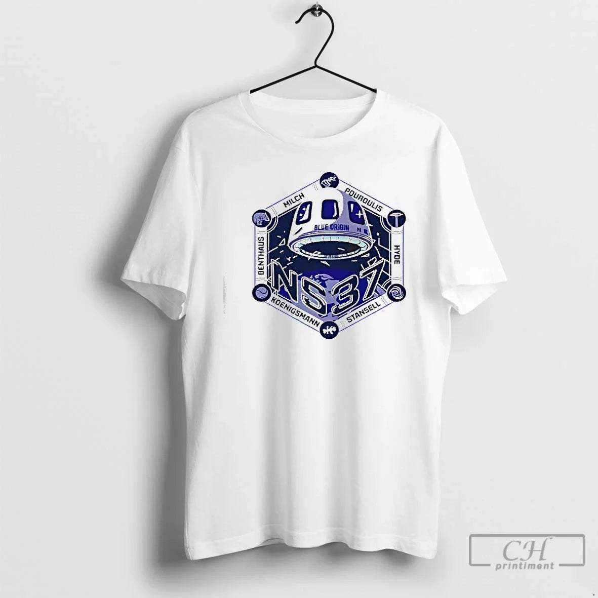 Classic Blue Origin Ns 37 Mission Stansell Hyde Pouroulis Milch Koenigsmann T-Shirts