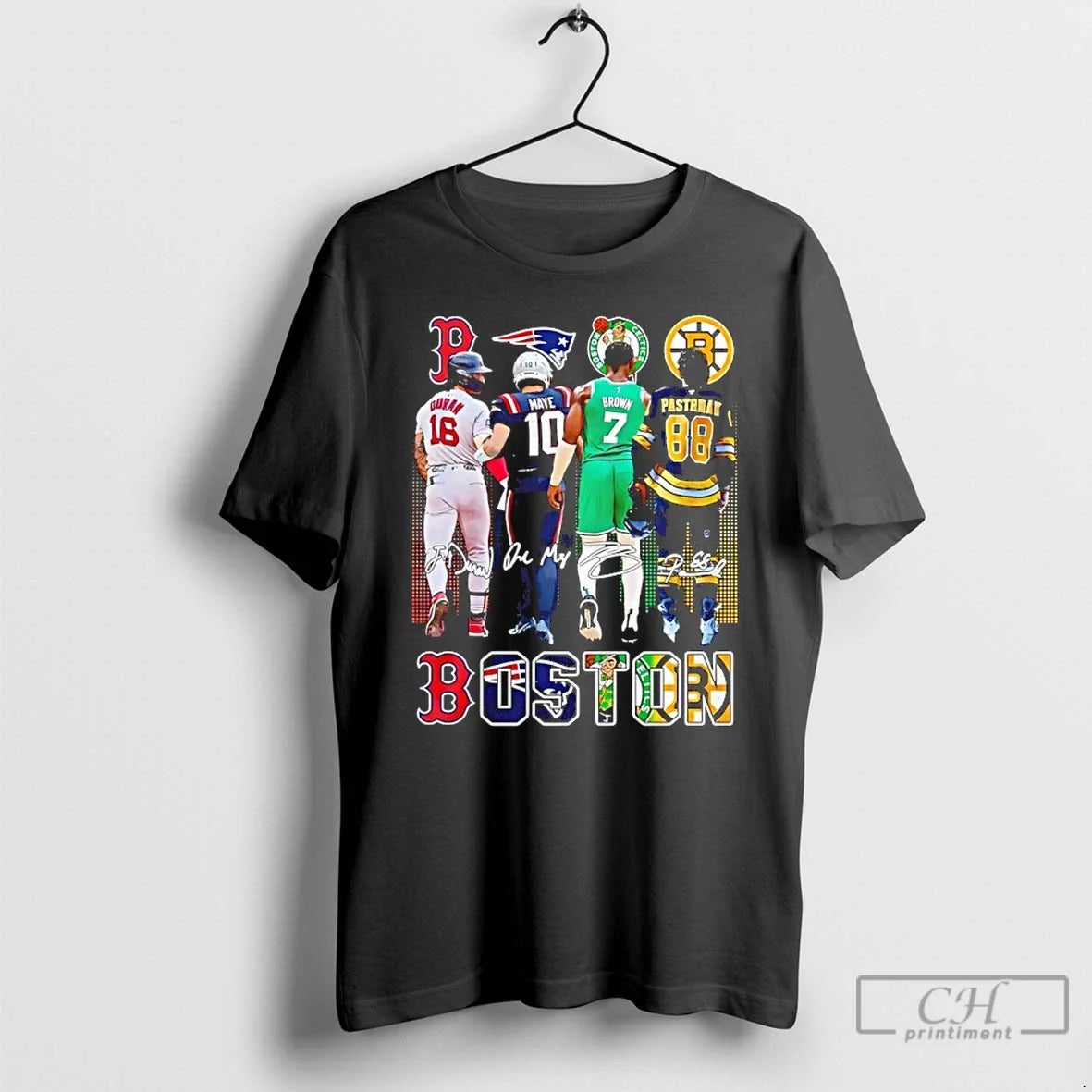 Classic Boston Celtics Brown Bruins Pastrnak Patriots Maye Red Sox Duran City Skyline T-Shirts
