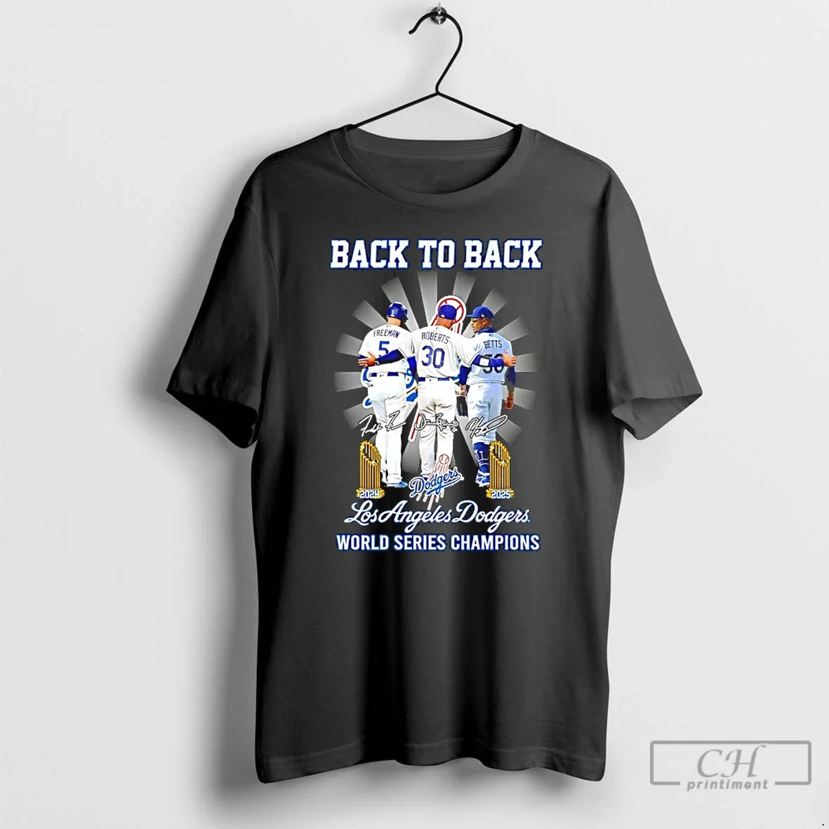 Classic Dodgers Freeman Roberts Betts Back Back 24 25 World Champions Signatures T-Shirts