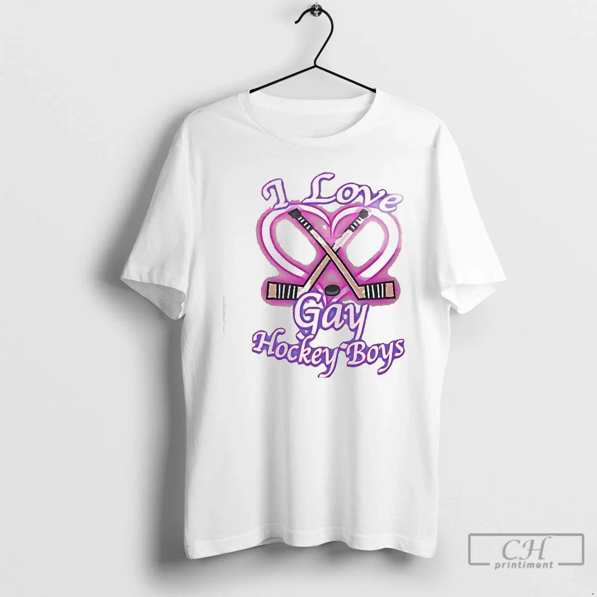 Classic I Love Gay Hockey Airbrushed T-Shirts