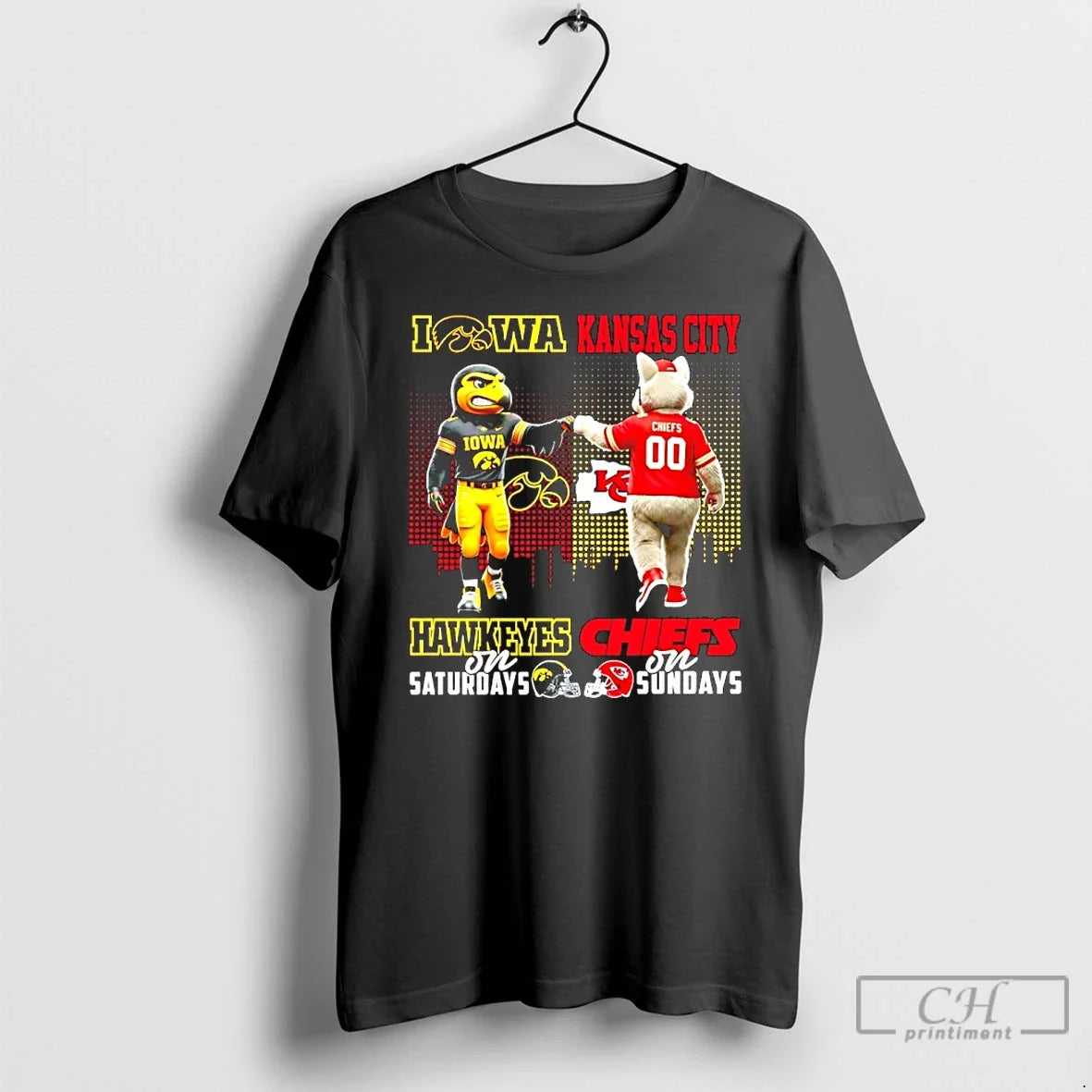 Classic Iowa Hawkeyes Saturdays Vs Kansas City Chiefs Sundays Mascot Skyline T-Shirts