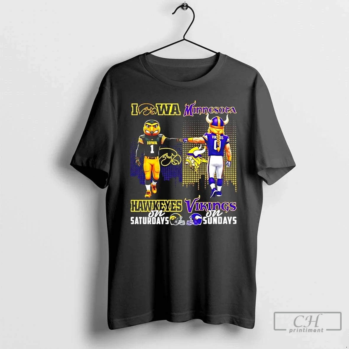 Classic Iowa Hawkeyes Saturdays Vs Minnesota Vikings Sundays Mascot Skyline T-Shirts