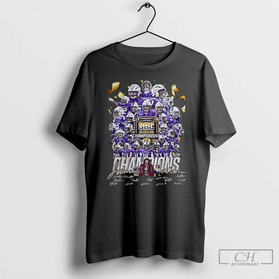 Classic James Madison Dukes Sun Belt Conference 2025 Champions Signatures T-Shirts