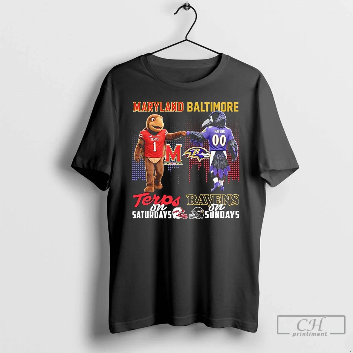 Classic Maryland Terrapins Saturday Baltimore Ravens Sundays Mascot T-Shirts