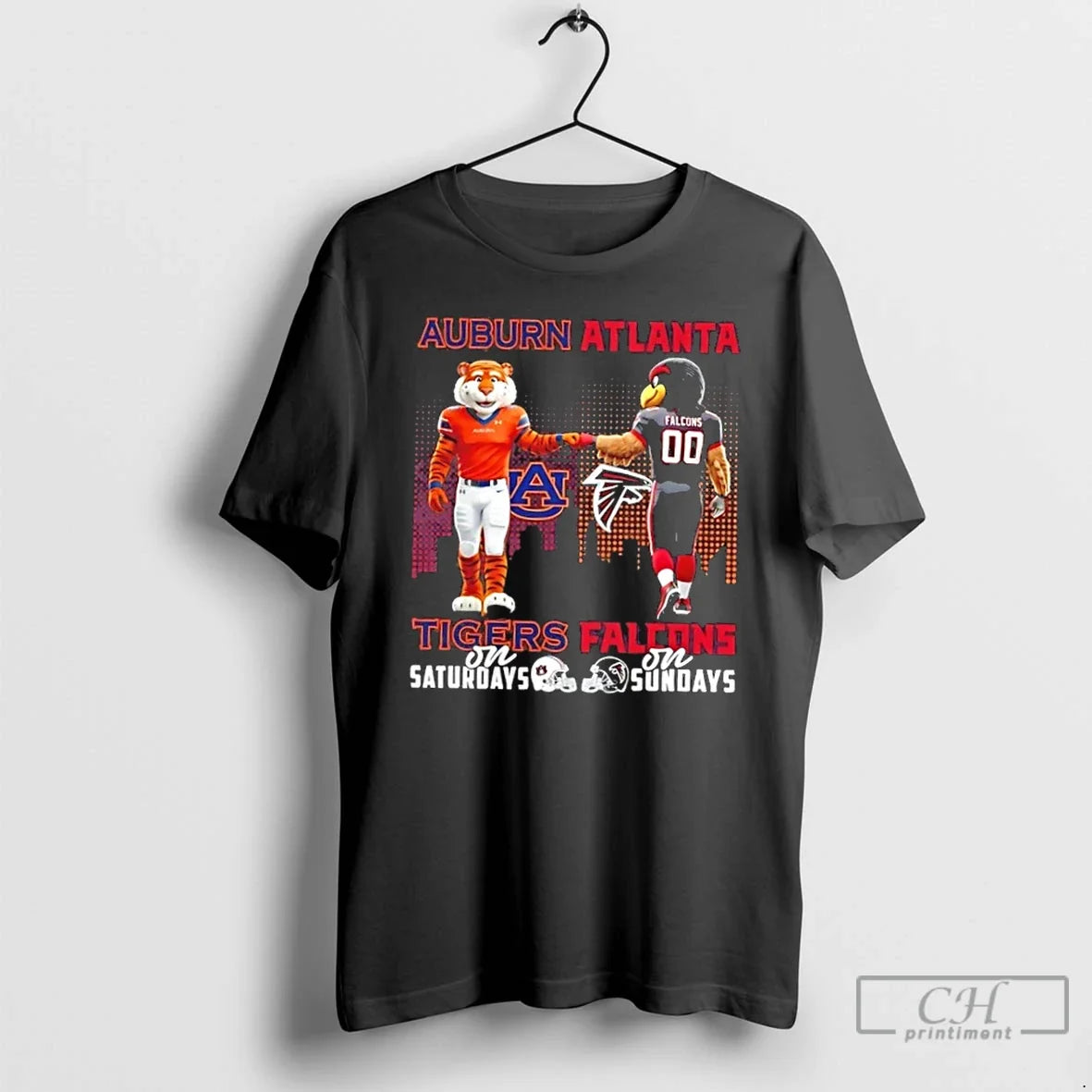 Classic Mascots Auburn Tigers Saturdays X Atlanta Falcons Sundays Skyline T-Shirts