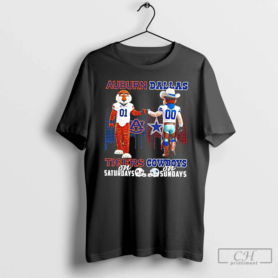 Classic Mascots Auburn Tigers Saturdays X Dallas Cowboys Sundays Skyline T-Shirts