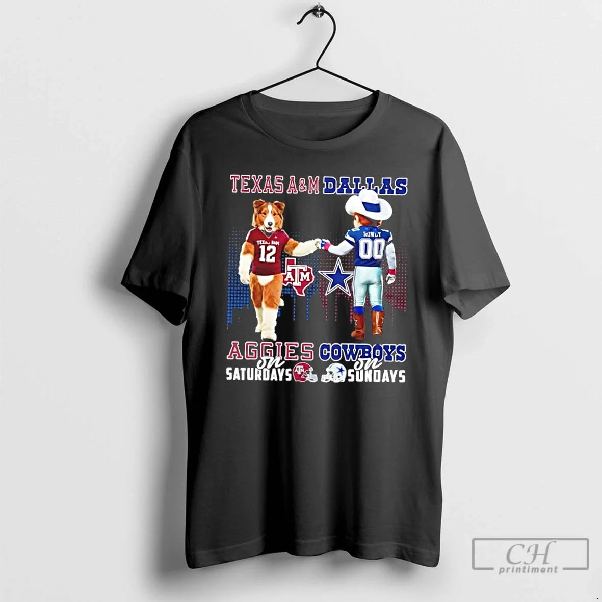 Classic Mascots Texas Am Aggies Saturdays X Dallas Cowboys Sundays Skyline T-Shirts